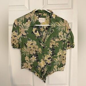 American Eagle Outfitters Green Floral Button Down Shirt